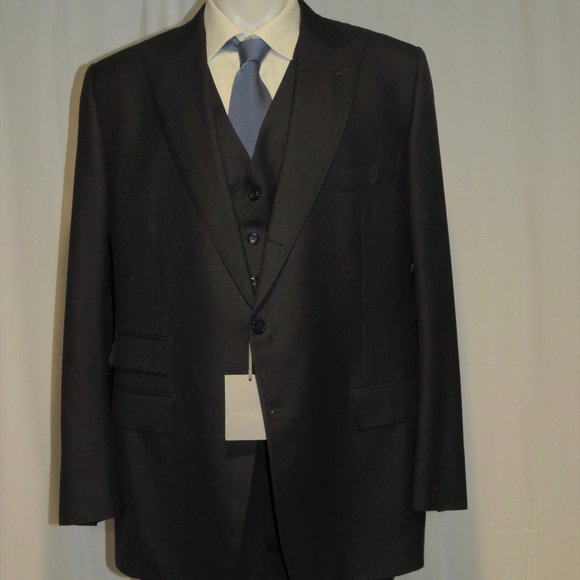 Tom Ford Fit B Regency Solid Charcoal Three Piece Three Roll Two Suit 50XL NWT - Picture 4 of 15